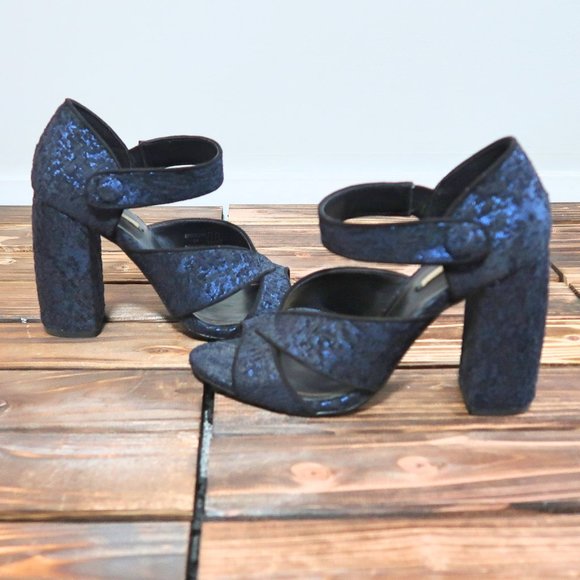 Zara Block Tapestry Heels Sandals 8 - Picture 3 of 11